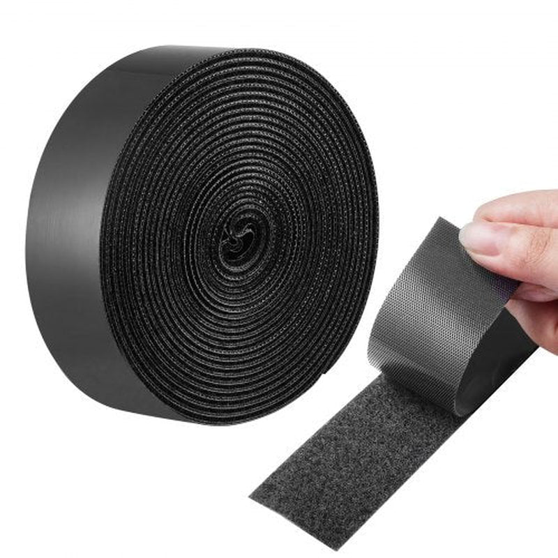 16 Ft X 1.5 in Hook and Loop Tape Nylon Self Adhesive Strips Roll Black