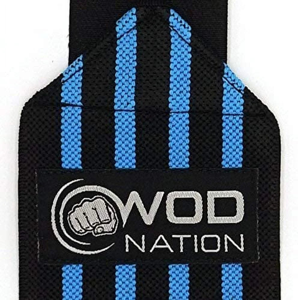 12" Weightlifting Wrist Wraps for Men & Women, Set of 2, Black & Light Blue, Wrist Strap Support for Strength Training, Bodybuilding, Weight Training